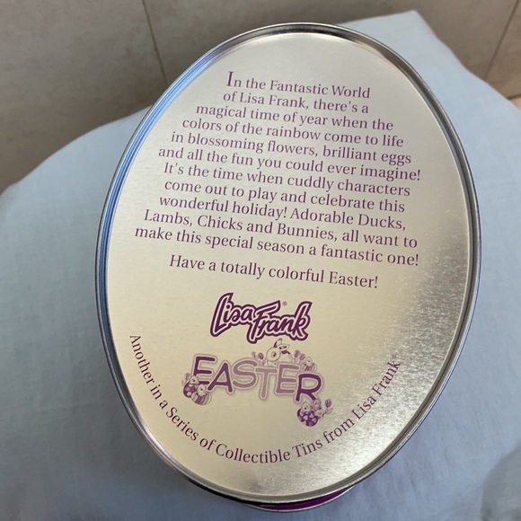 Lisa Frank collectible easter Colorful Cat Bunny chick lamb butterfly oval Tin - Picture 2 of 8